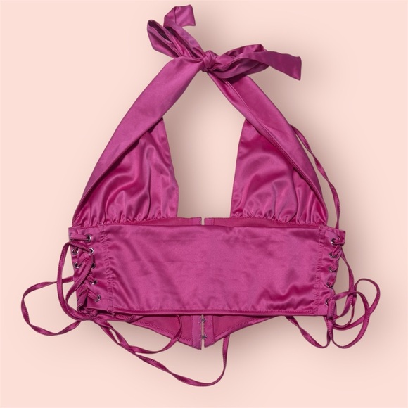 Windsor Fuchsia Satin Halter Crop Top - Picture 3 of 6